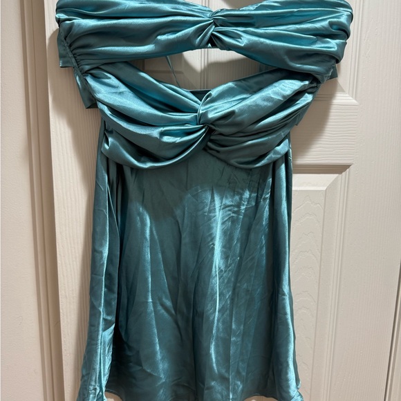 American Threads Double Twist Tie Mini Dress in Turquoise - Picture 2 of 3